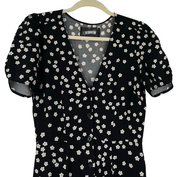 Reformation Black Floral Jumpsuit Wide Leg Button Up Women's Size 4 Prairie - Picture 2 of 16